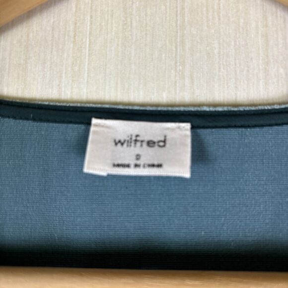 Aritzia Wilfred‎ Lyric Women's Dress Sz 0 Green Velvet Silk Blend Mini Faux Wrap - Picture 6 of 12